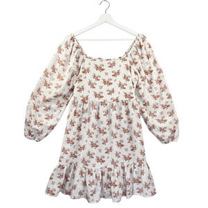 Celebrity Pink Dress Womens Junior Medium Floral Long Puff Sleeve Smocked Tiered